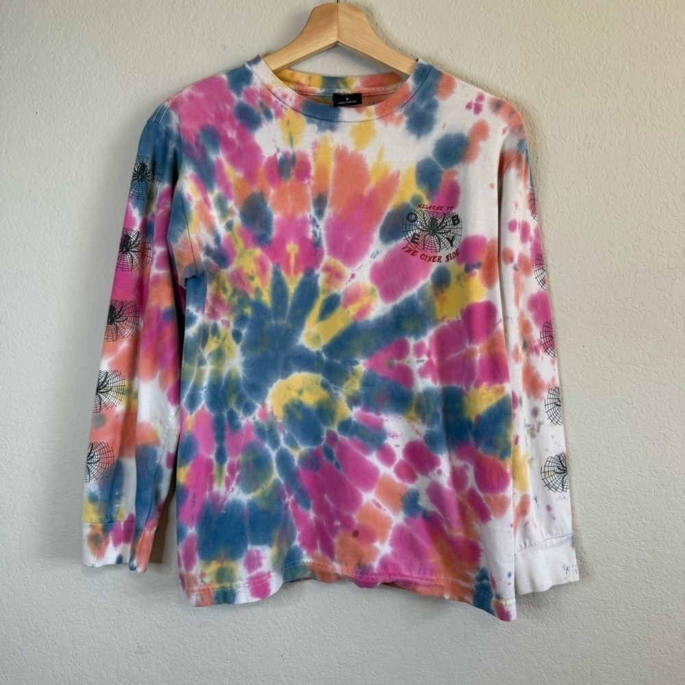 Obey Rainbow Tie Dye Welcome To The Other Side Spiders Long Sleeve T Shirt Sz SM